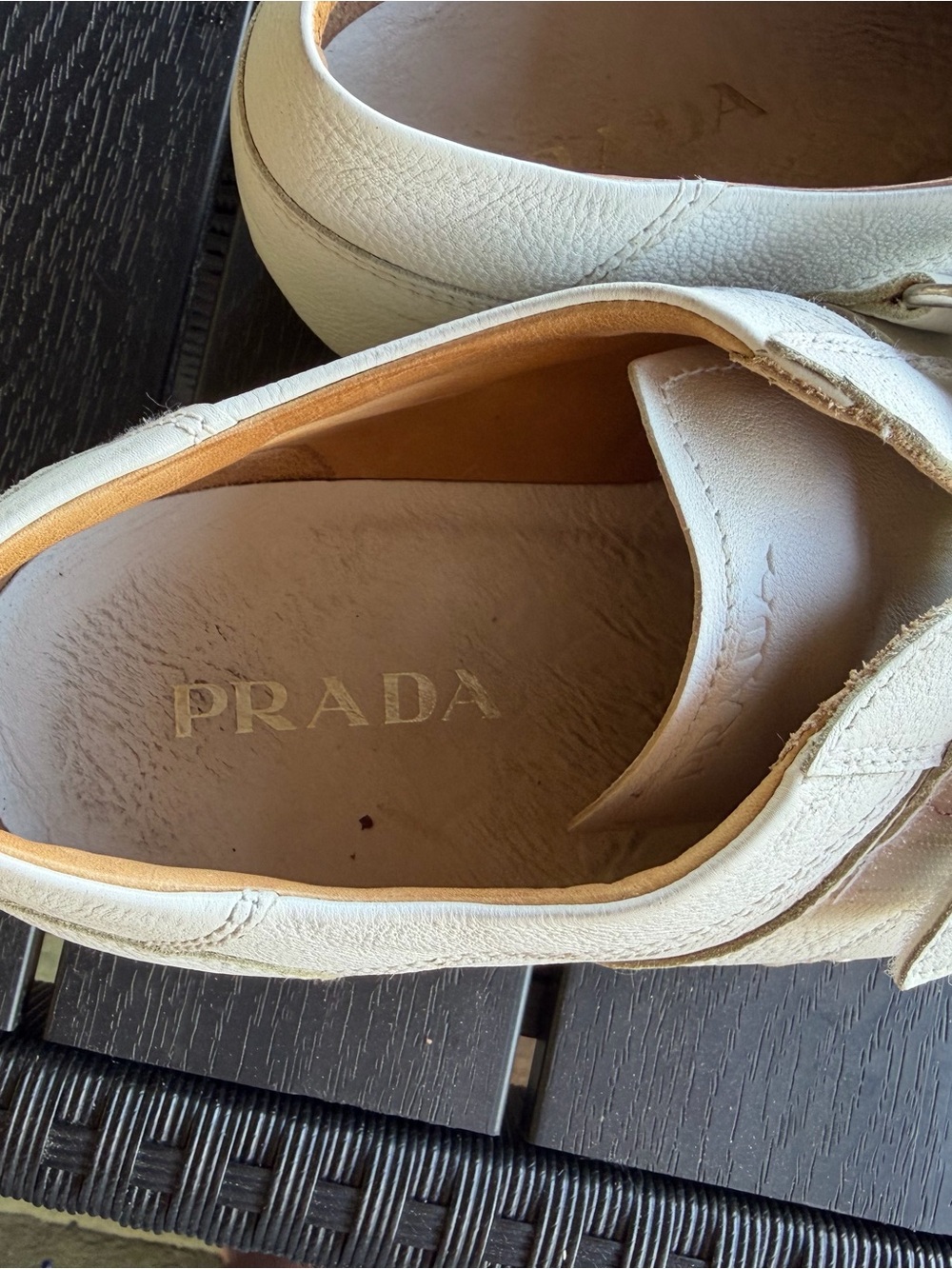 Prada White Leather Velcro Loafers - Picture 3 of 7